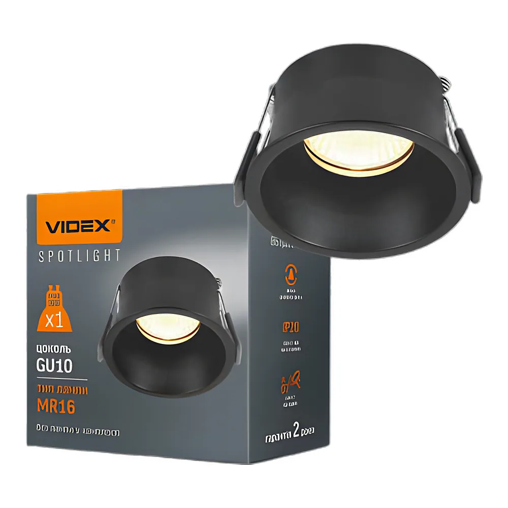 Світильник під лампу GU10 врізний Круглий чорний Videx VL-SPF08R-B