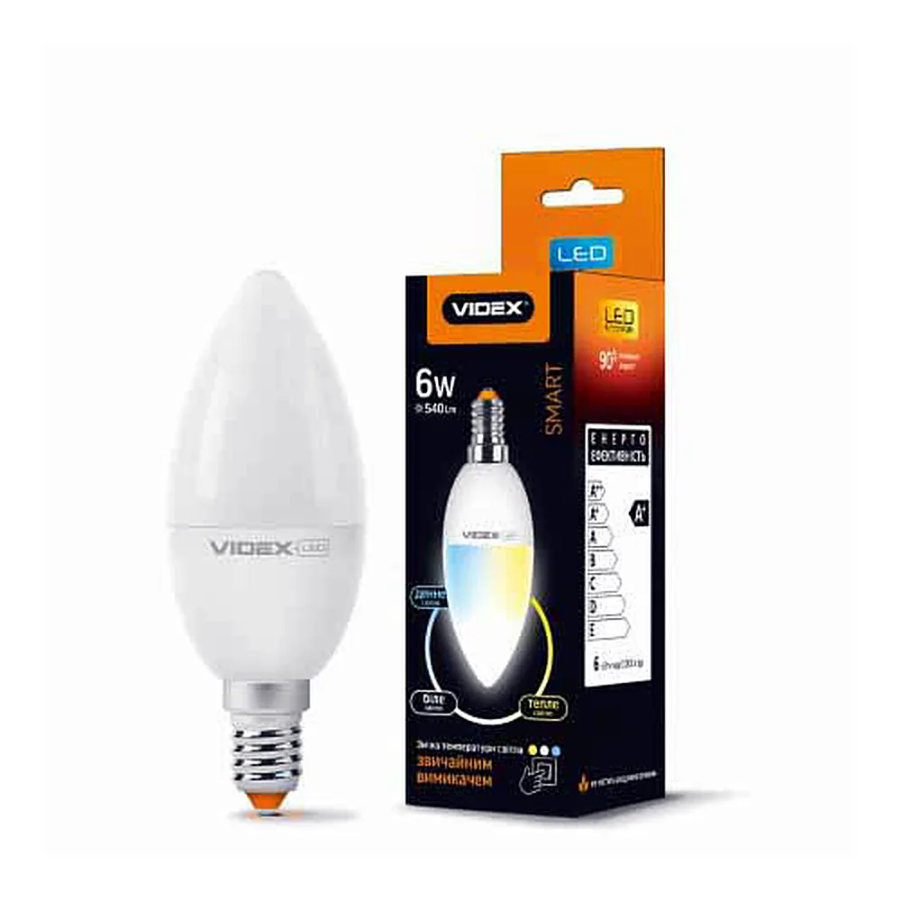 LED лампа з регулюванням колірності VIDEX C37eC3 6W E14 220V