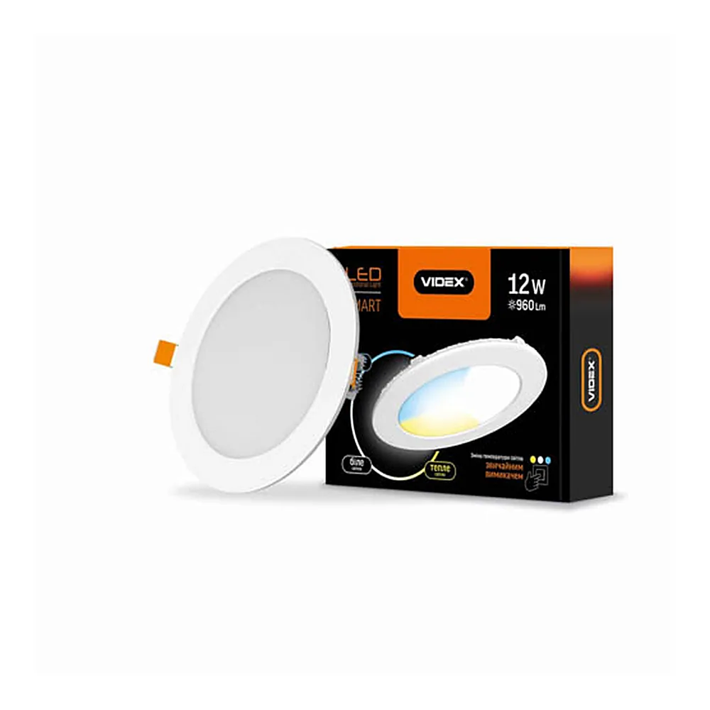 LED світильник з регулюванням колірності, вбудований круглий VIDEX 12W 3000-6200K С3