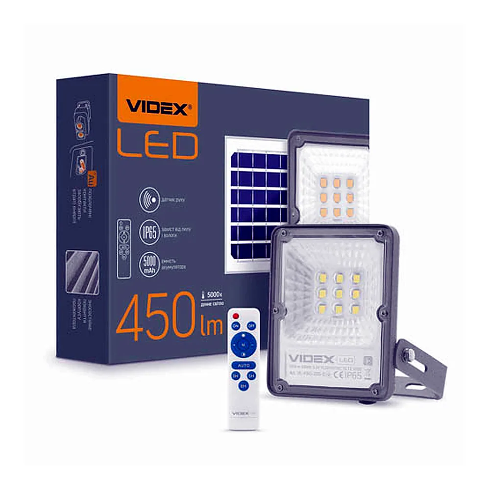 LED прожектор автономний VIDEX 600Lm 5000K Сенсорний