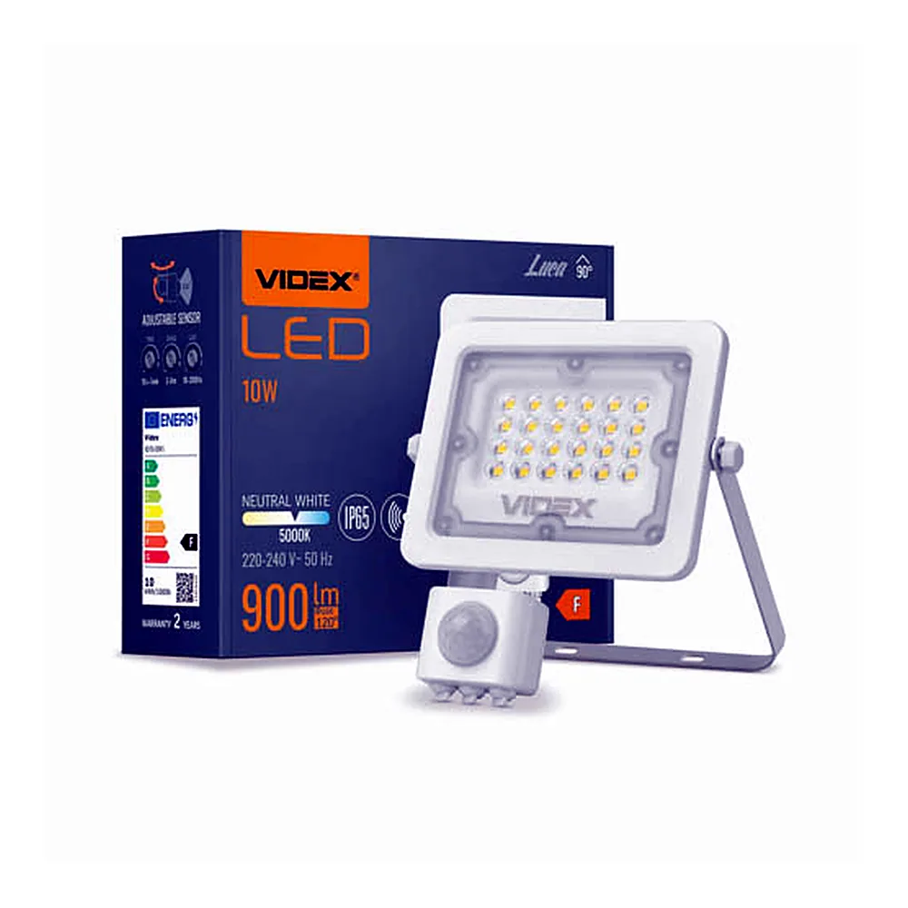 LED прожектор VIDEX F2e 10W 900Lm 5000K 220V з датчиком руху та освітленості