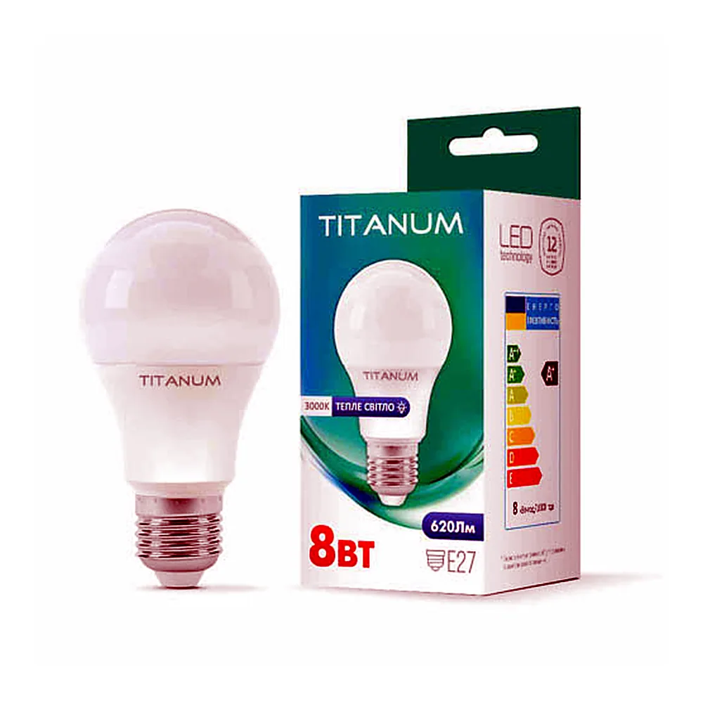 LED лампа TITANUM A60 8W E27 3000K