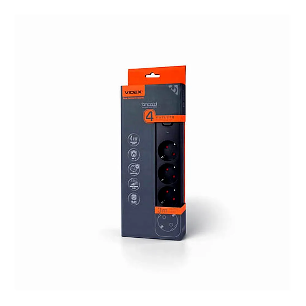 Подовжувач Videx ONCORD 4P з/з 3 м чорний VF-PD43G-B