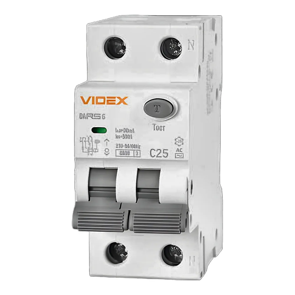 Диференційний автоматичний вимикач RESIST AC 2P 30 мА 6 кА 25 А Videx VF-RS6-DA2AC25