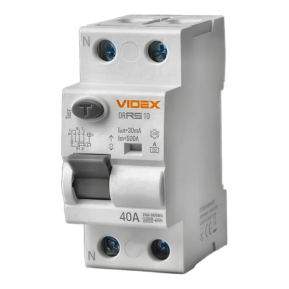 Пристрій захисного відключення RESIST А 2P 30 мА 10 кА 40 А Videx VF-RS10-DR2A40