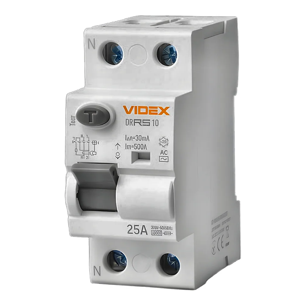 Пристрій захисного відключення RESIST AC 2P 30 мА 10 кА 25 А Videx VF-RS10-DR2AC25