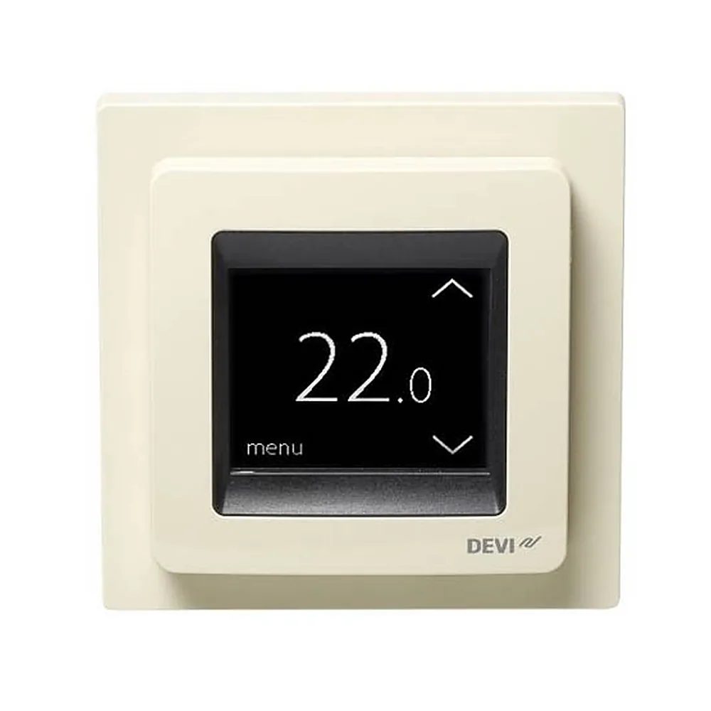 Терморегулятор Devi Devireg Touch, +5...45 °C, сенсорний, вбудований, дротовий датчик, 16A, 230В, слонова кістка
