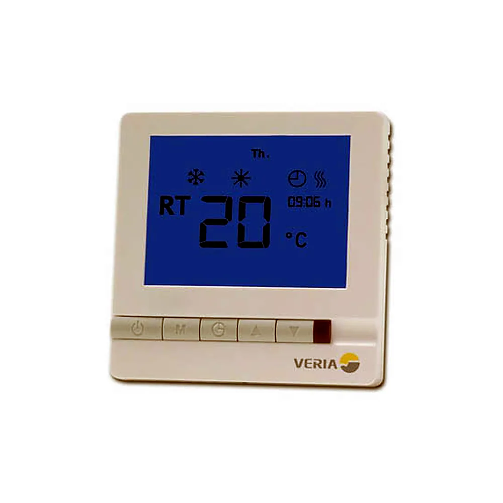Терморегулятор Veria Control T45, +5...45 °C, сенсорний, вбудований, дротовий датчик, 13А, 230В, білий