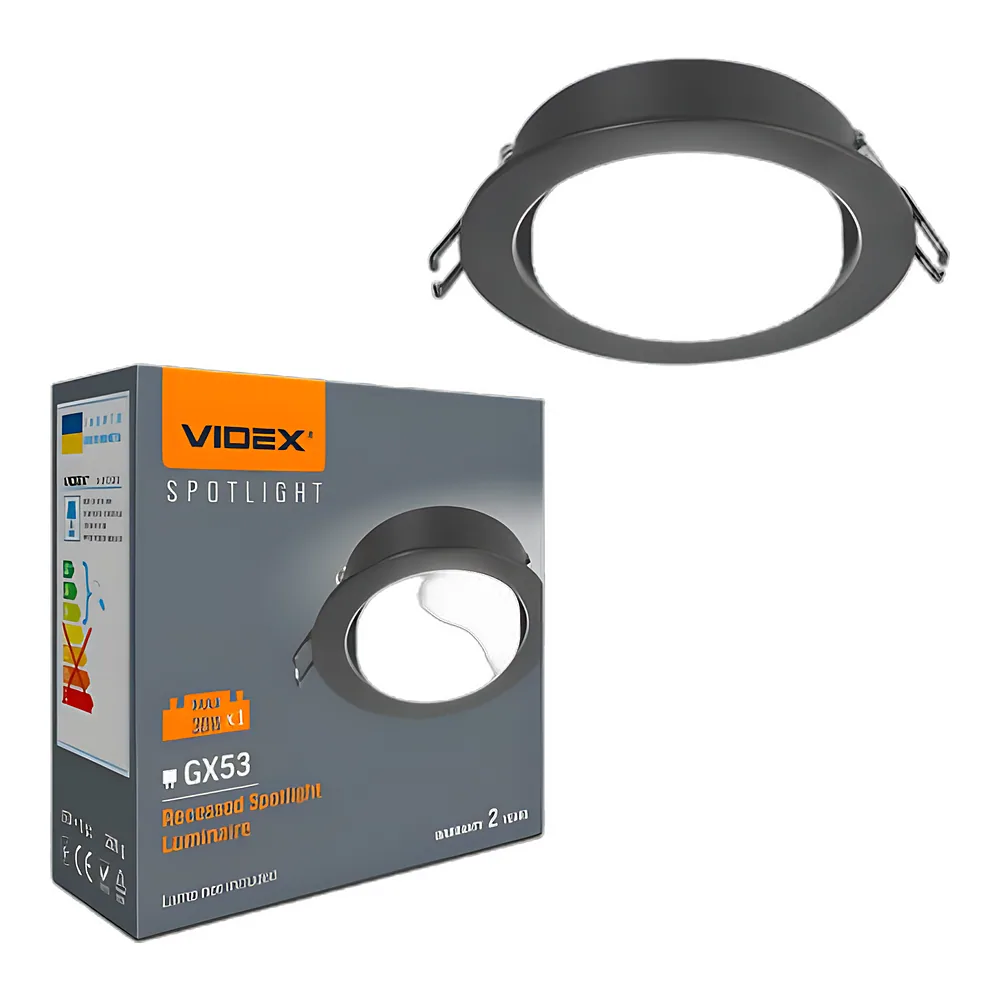 Світильник під лампу GX53 врізний чорний Videx VL-SPF27R-B