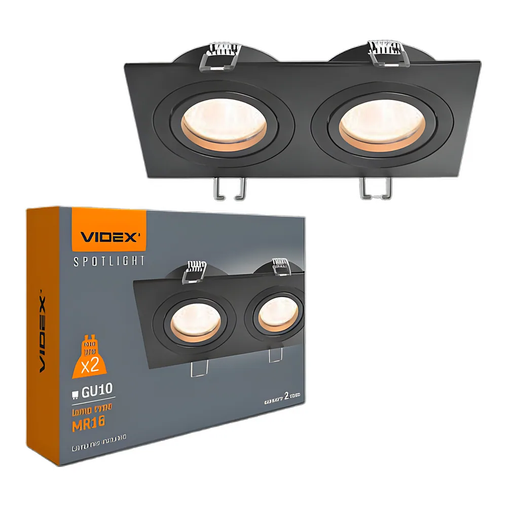 Світильник під лампу 2xGU10 врізний чорний Videx VL-SPF23S-B