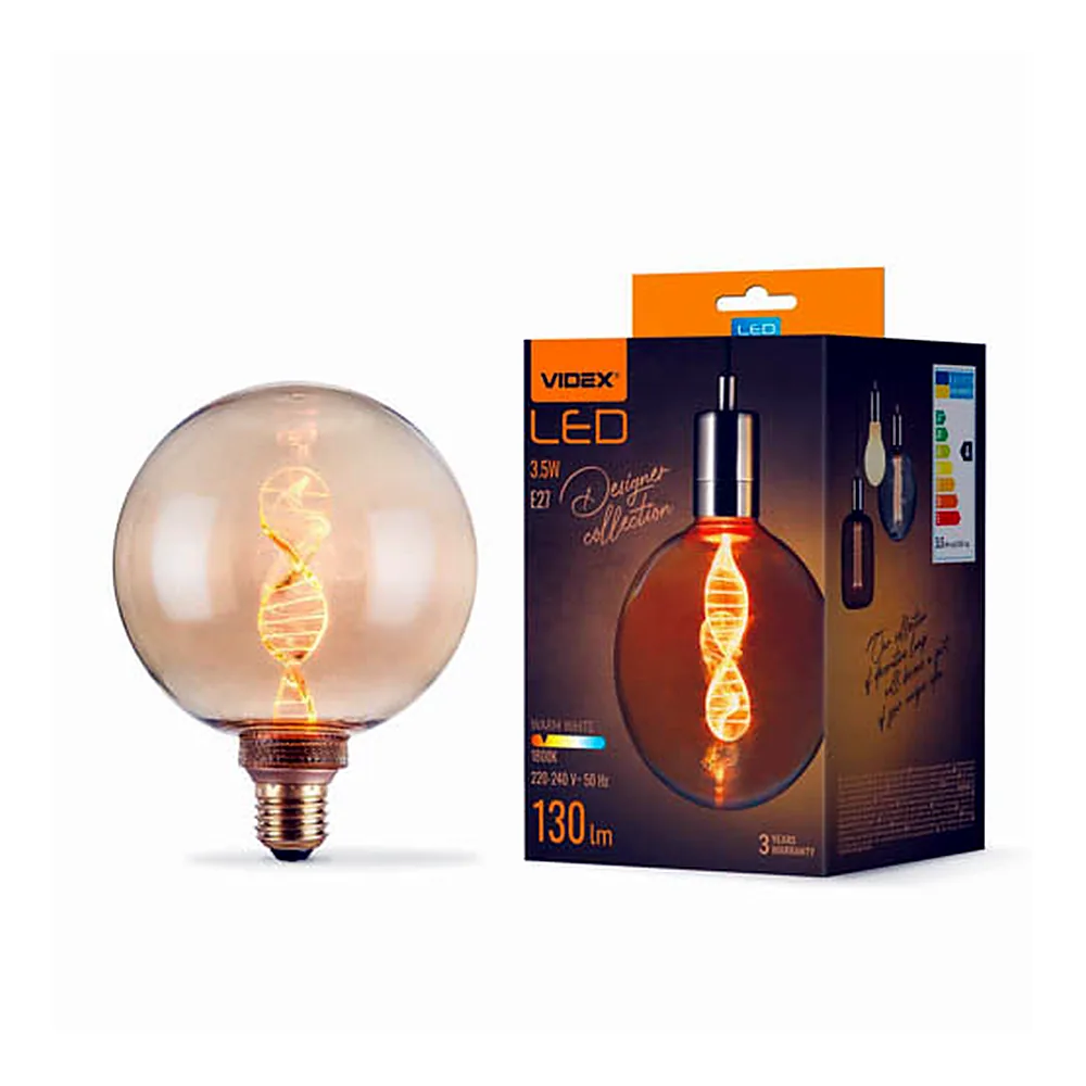 LED лампа VIDEX Filament VL-DNA-G125-A 3.5W E27 1800K Amber