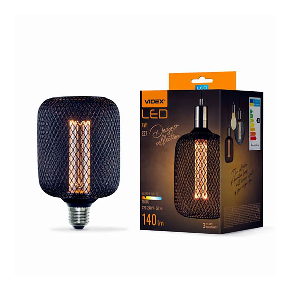 LED лампа VIDEX Filament VL-DBMC100162 4W E27 1800K Black Chainmail style