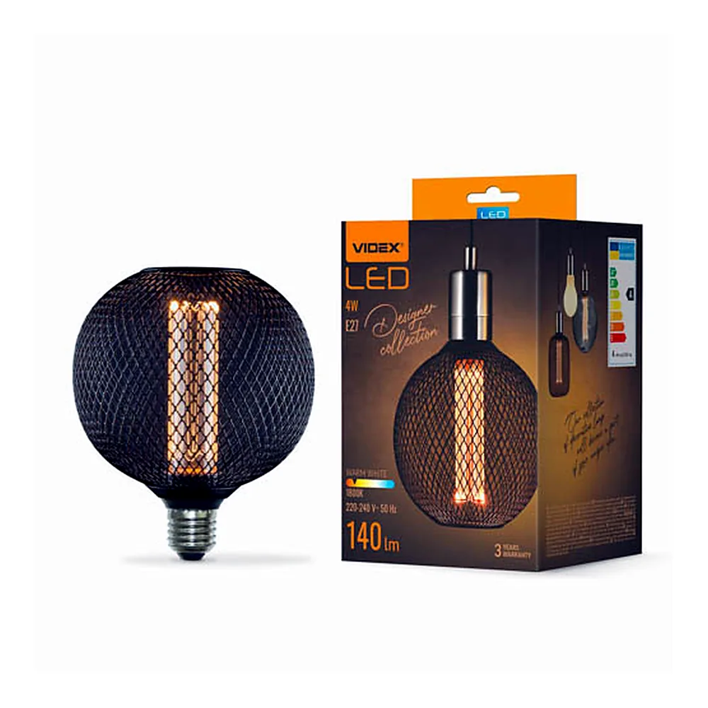 LED лампа VIDEX Filament VL-DBMC125150 4W E27 1800K Black Chainmail style