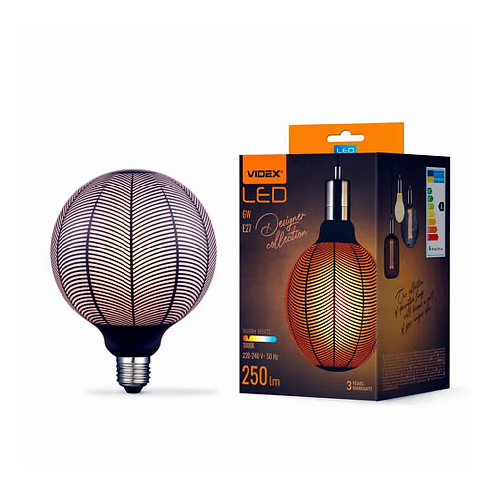LED лампа VIDEX Filament VL-DG125BN 6W E27 1800K Black Magician pine needles