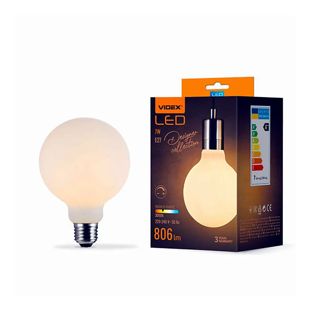LED лампа VIDEX Filament VL-DG80MO 7W E27 3000K Porcelain dimmable