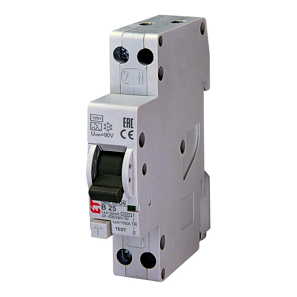 Диф. авт. вимикач KZS-1M-DN 1M B 25/0,03 тип A (6kA, з захист. від підвищеної напруги)