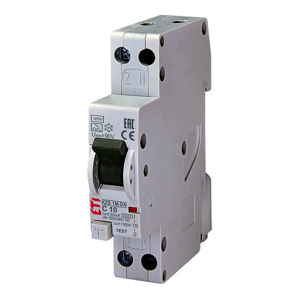 Диф. авт. вимикач KZS-1M-DN 1M C 10/0,03 тип A (6kA, з захист. від підвищеної напруги)