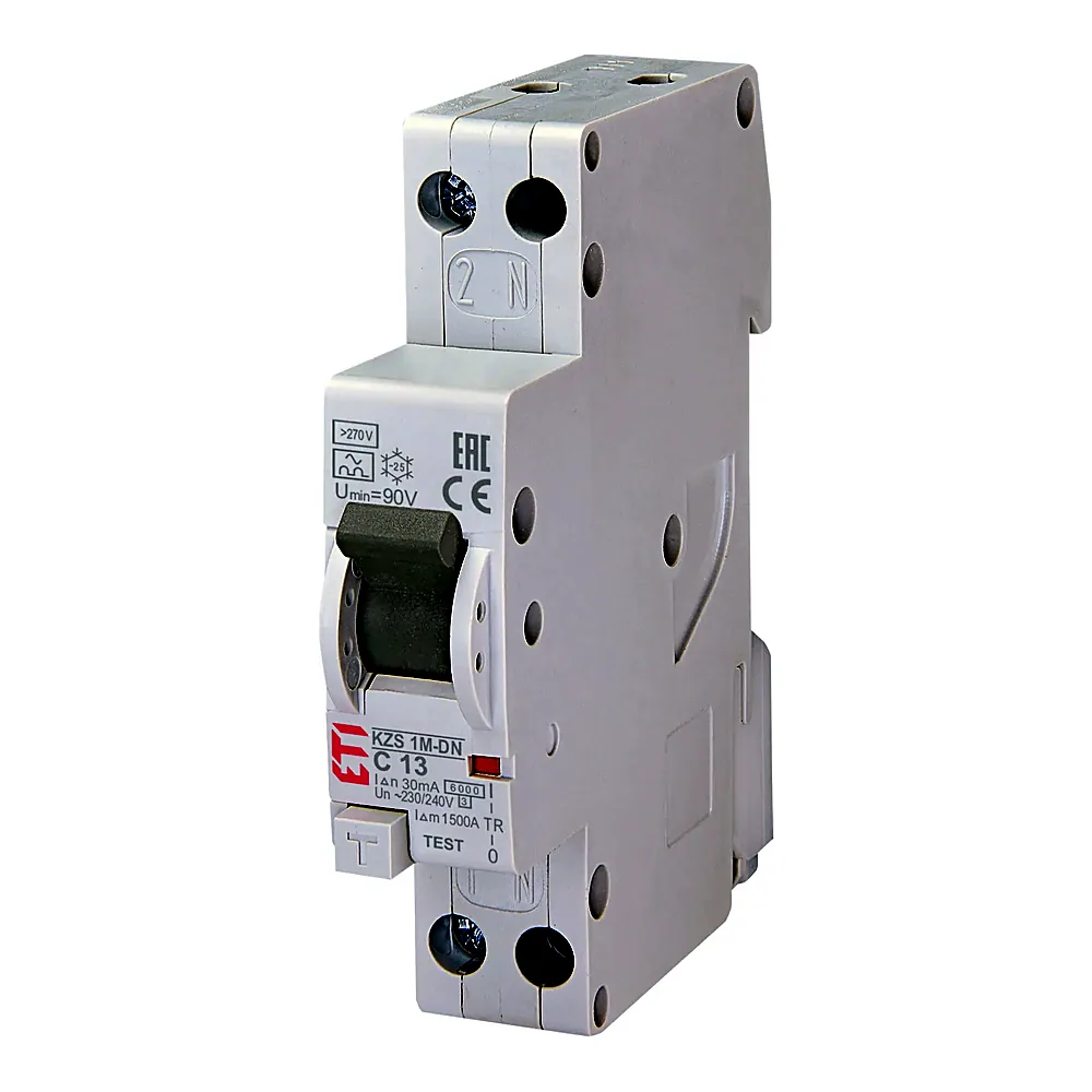 Диф. авт. вимикач KZS-1M-DN 1M C 13/0,03 тип A (6kA, з захист. від підвищеної напруги)