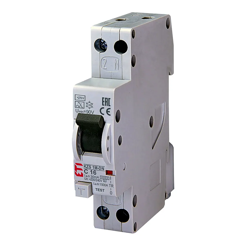 Диф. авт. вимикач KZS-1M-DN 1M C 16/0,03 тип A (6kA, з захист. від підвищеної напруги)