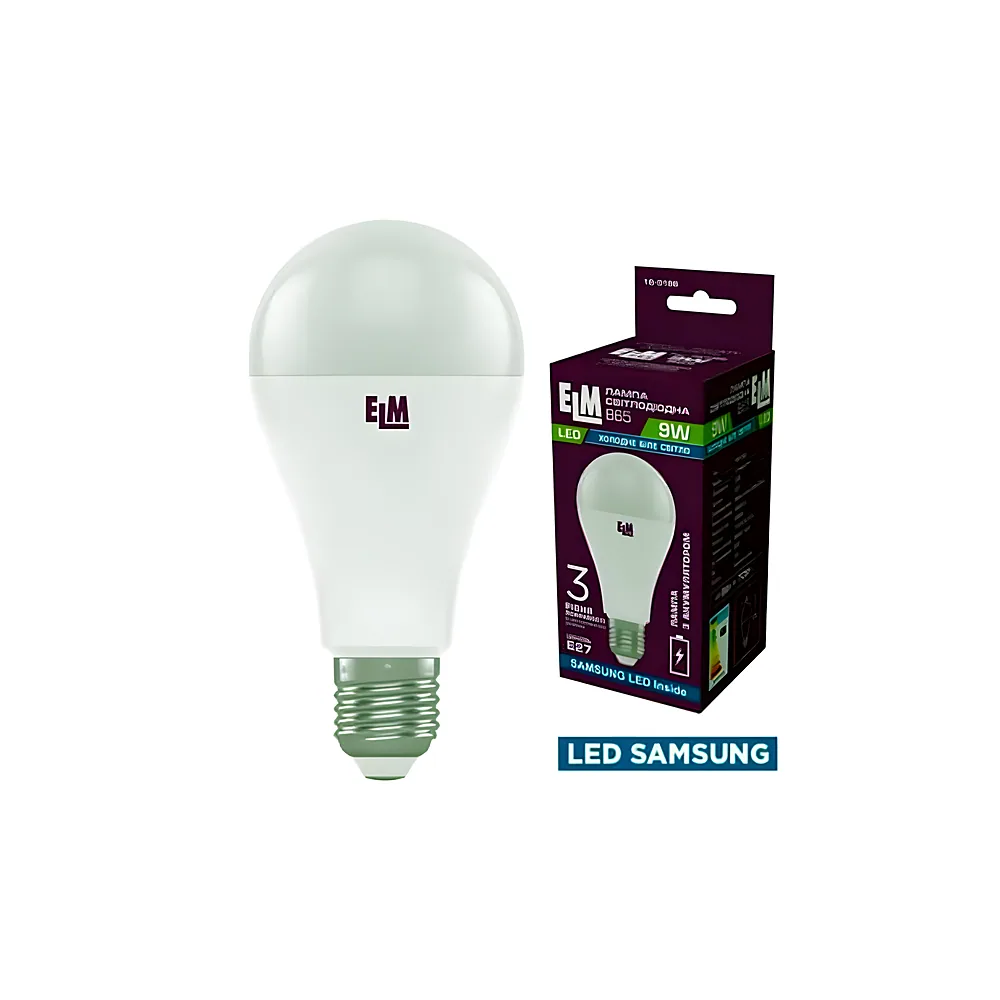 Світлодіодна лампа ELM B65 PA10SB 9 Вт E27 4000 K з акумулятором Electrum 18-0196