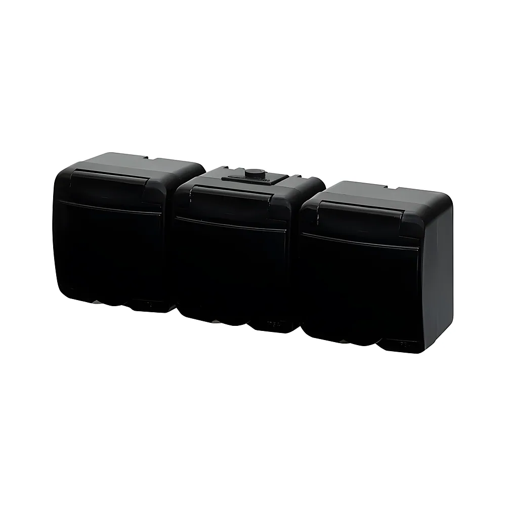 Розетка Schuko 3-постова чорна з чорною кришкою IP54 RHE-3s-BL ETI 4668095