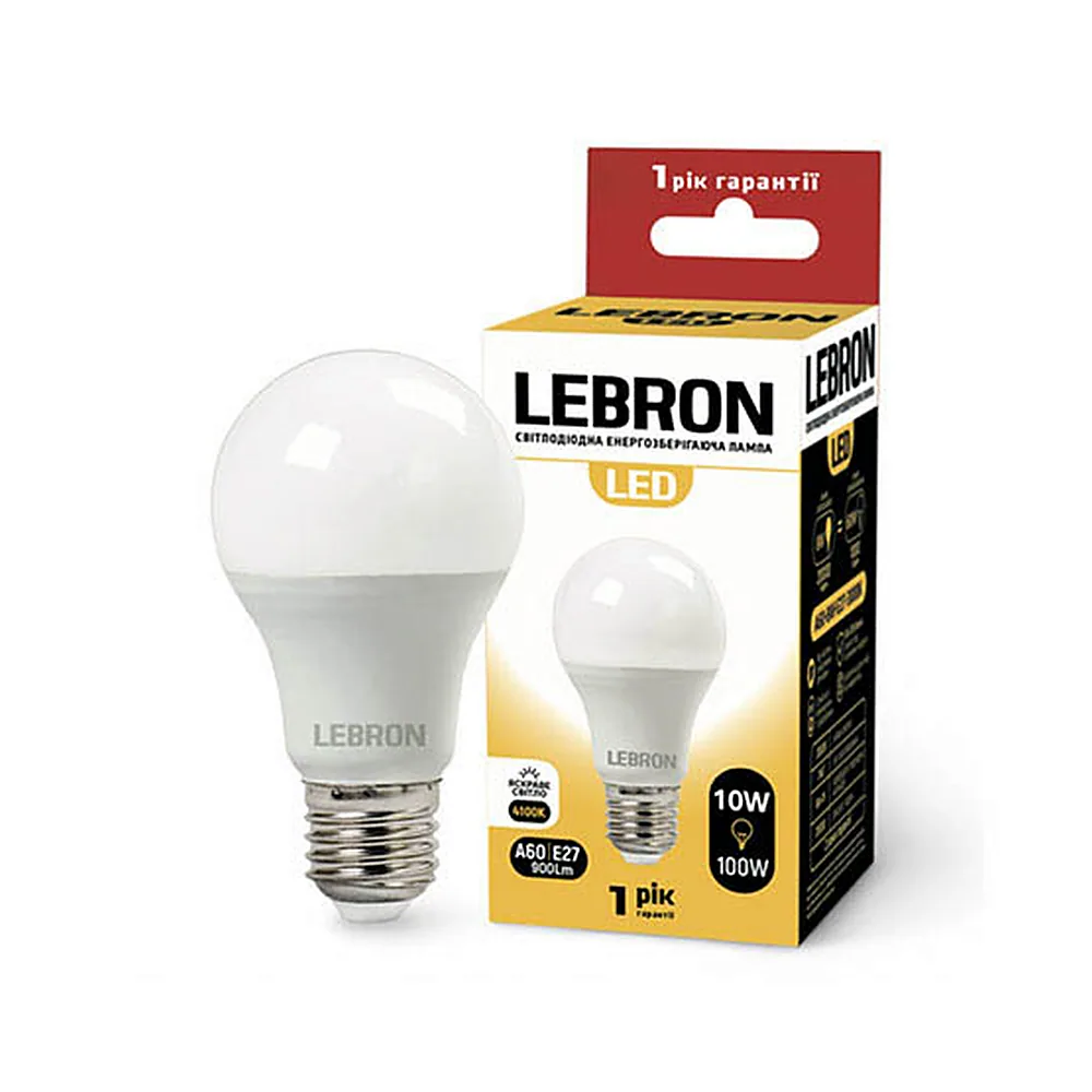 LED лампа LEBRON L-A60, 10W, Е27, 4100K, 900Lm