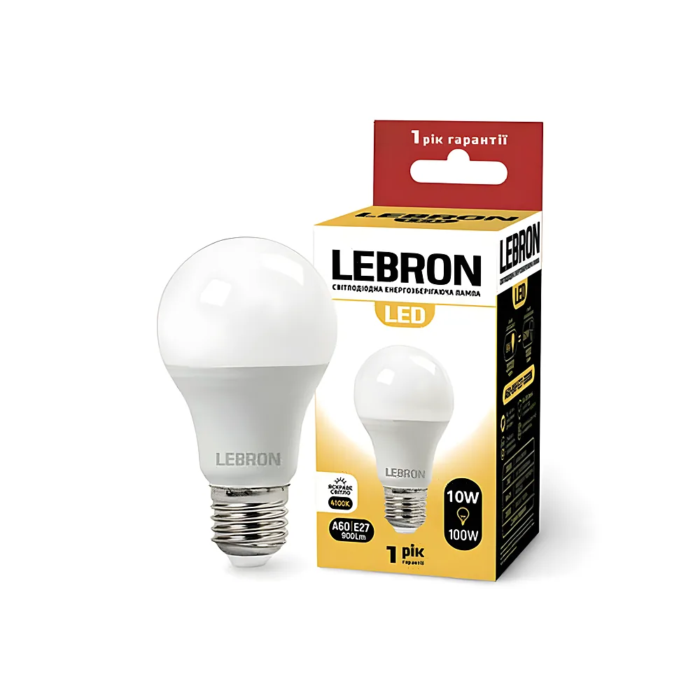 LED лампа LEBRON L-A60, 10W, Е27, 4100K, 900Lm