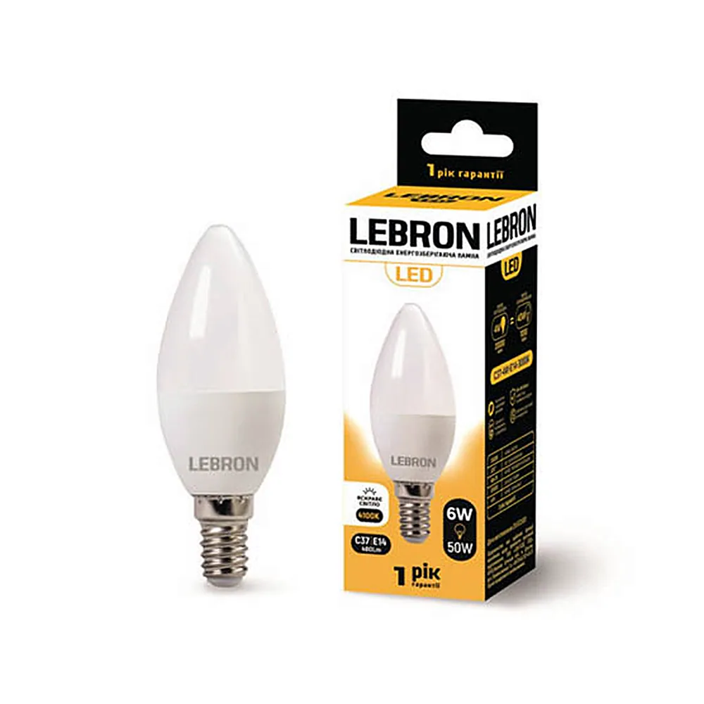 LED-лампа LEBRON L-C37 6W E14 4100K 11-13-17