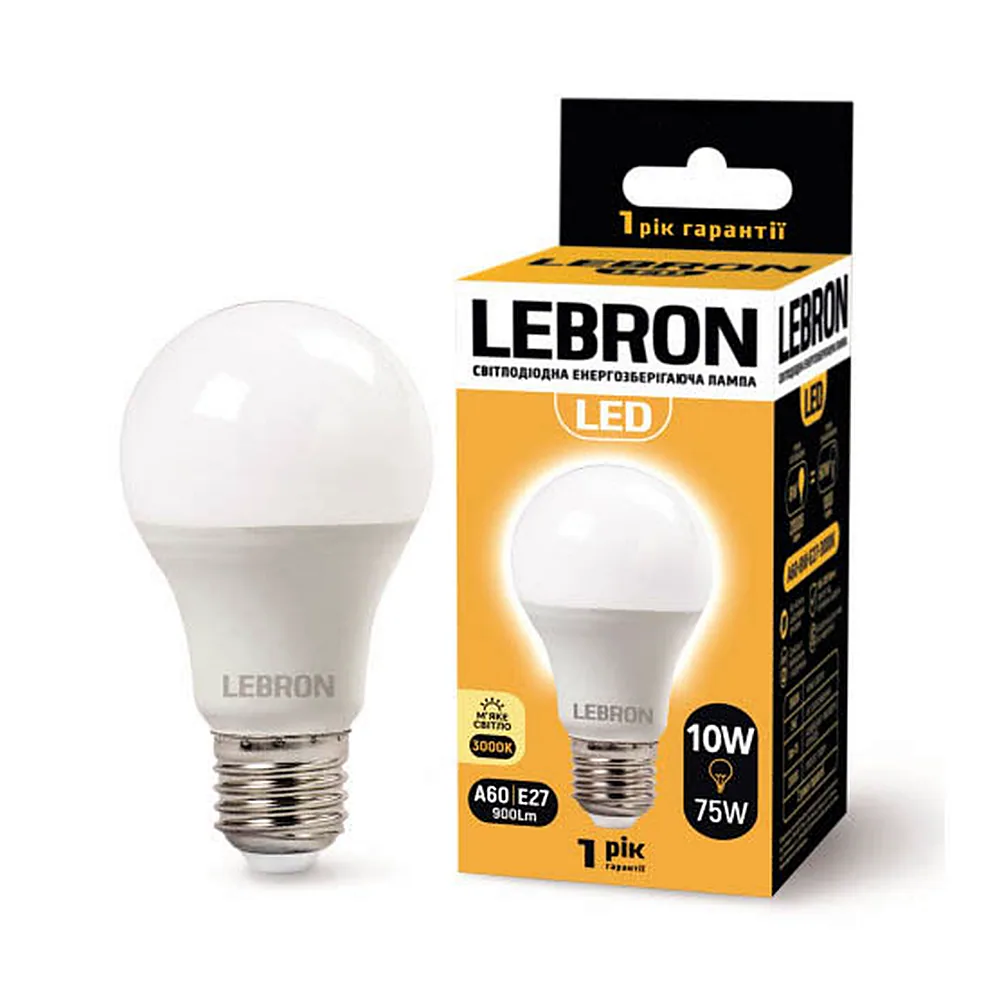 LED лампа LEBRON L-A60, 10W, Е27, 3000K, 900Lm