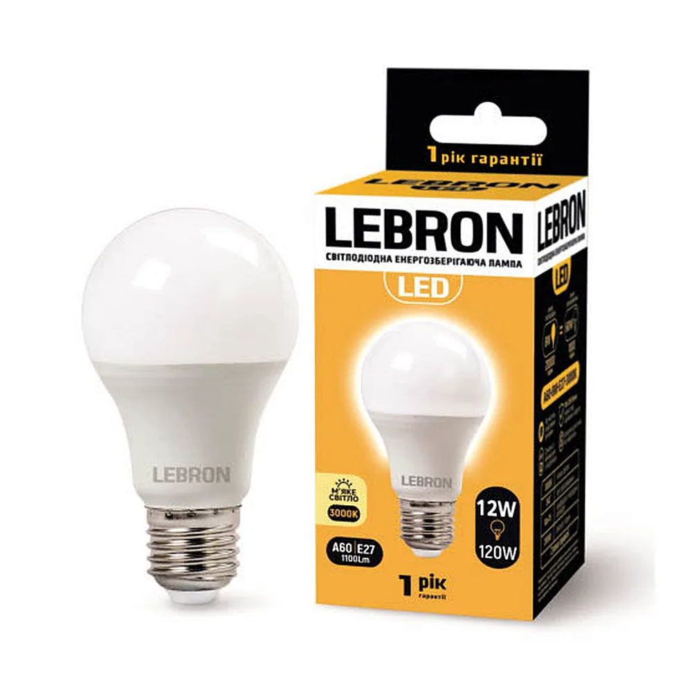 LED лампа LEBRON L-A60, 12W, Е27, 3000K, 1100Lm