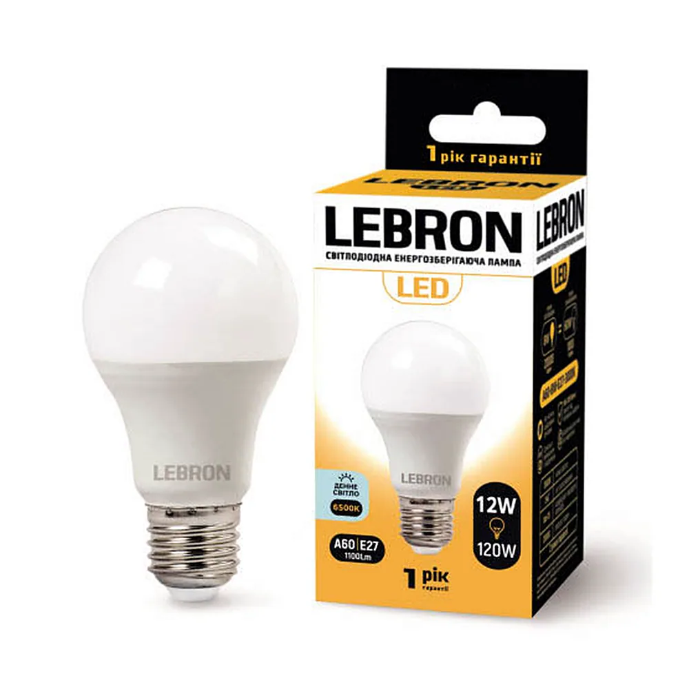 LED лампа LEBRON L-A60, 12W, Е27, 6500K, 1100Lm