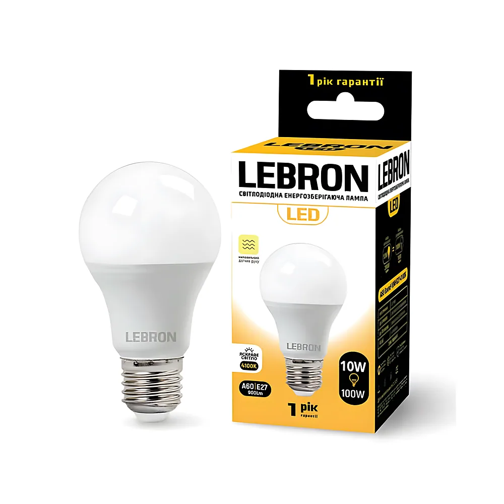 LED-лампа LEBRON L-A60 10W E27 4100K СВЧ датчик руху 11-11-84-2