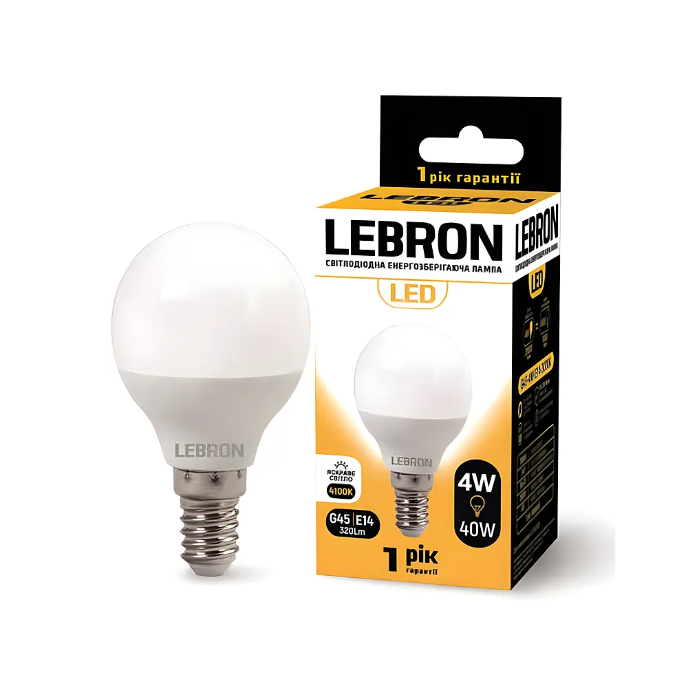 LED лампа LEBRON L-G45, 4W, 220V, Е14, 4100K, 320Lm