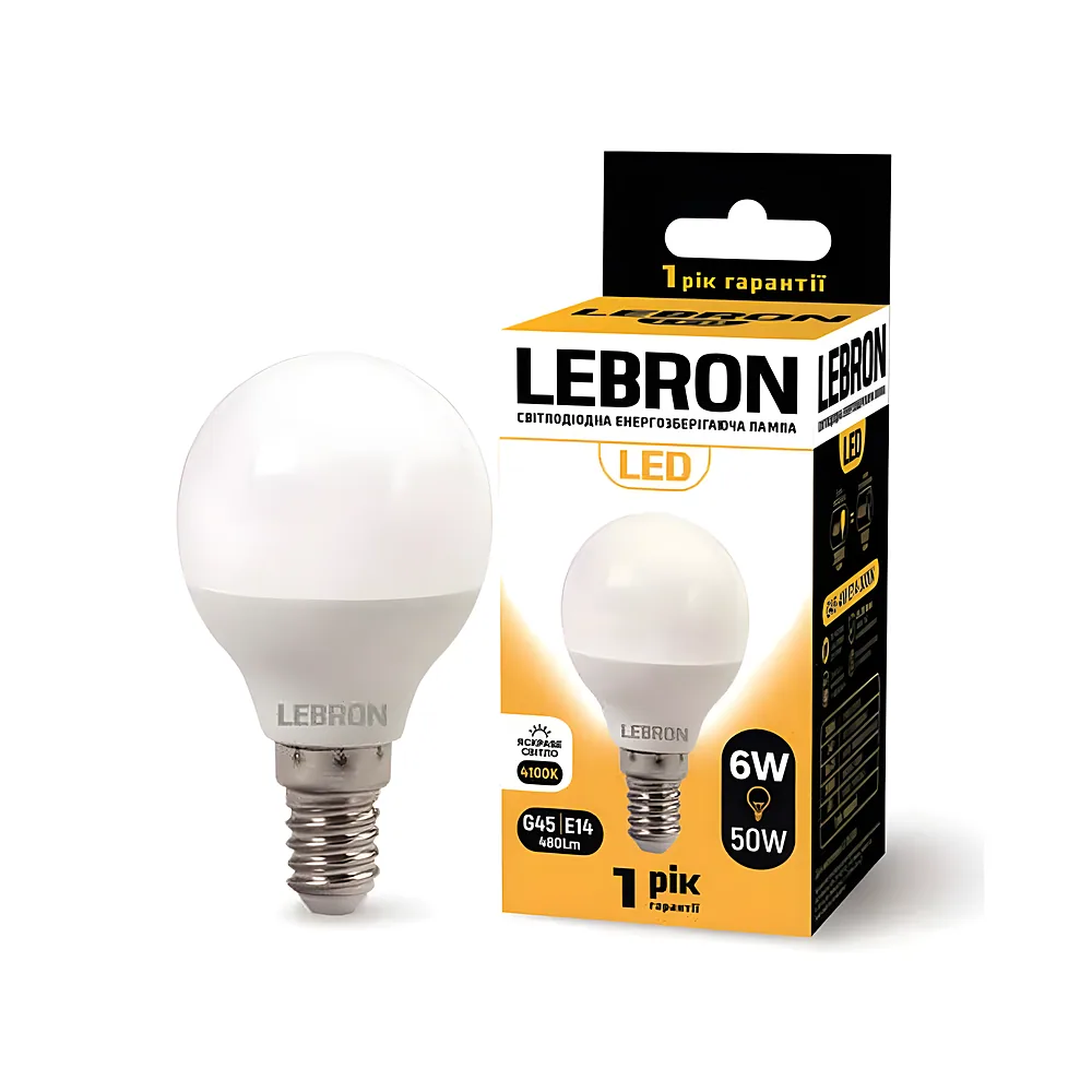 Лампа L-G45 6 Вт 220 В Е14 4100 K 480 лм LED LEBRON 11-12-20-2
