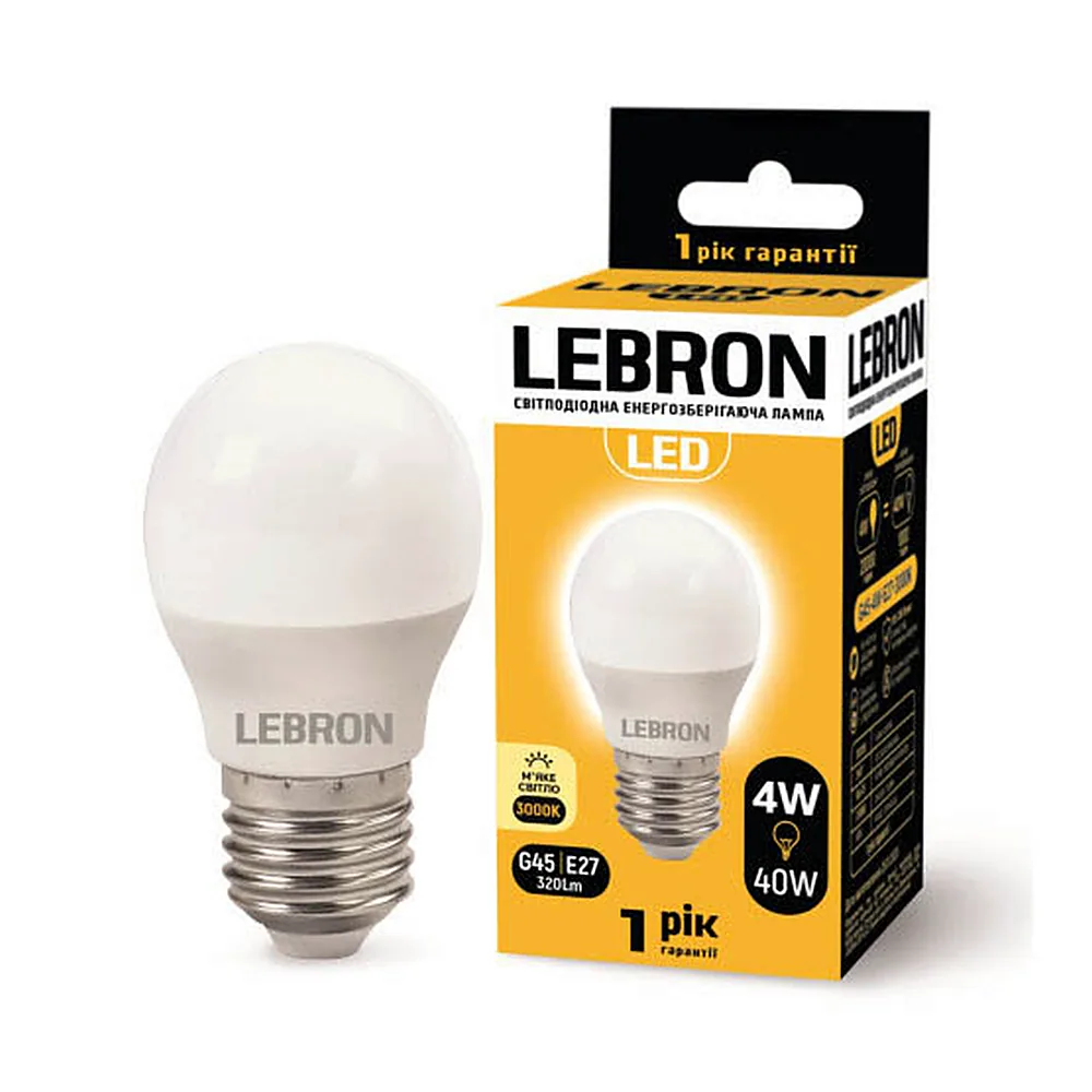 LED лампа LEBRON L-G45, 4W, 220V, Е27, 3000K, 320Lm