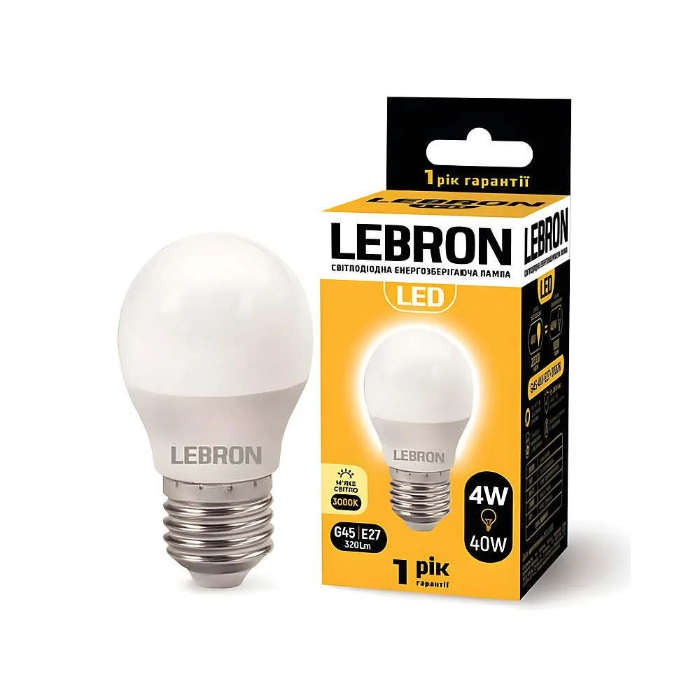 Лампа L-G45 4 Вт 220 В Е27 3000 K 320 лм LED LEBRON 11-12-41-2