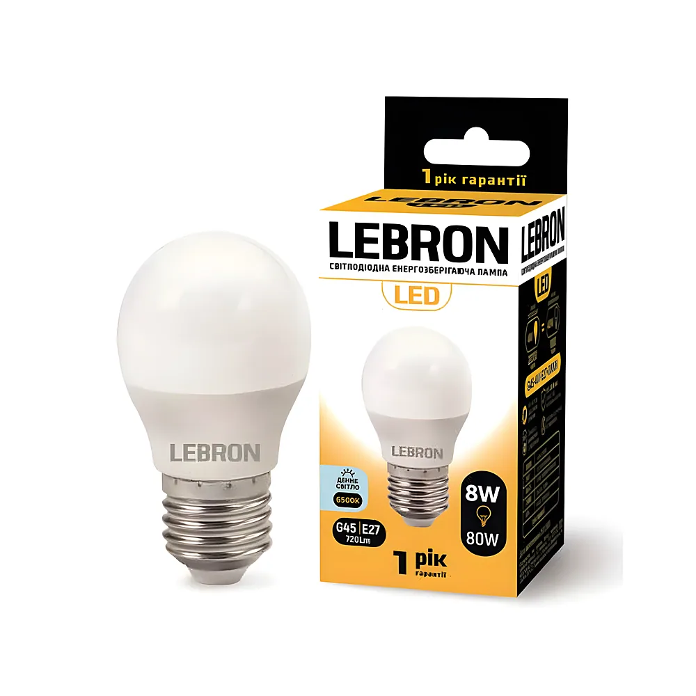Лампа світлодіодна L-G45 8 Вт 220 В E27 6500 K 720 лм LEBRON 11-12-59-2