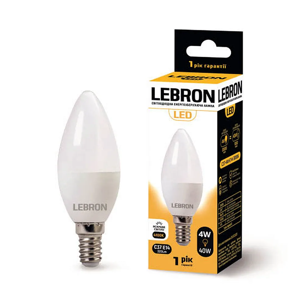 LED лампа LEBRON L-С37, 4W, 220V, Е14, 4100K, 320Lm