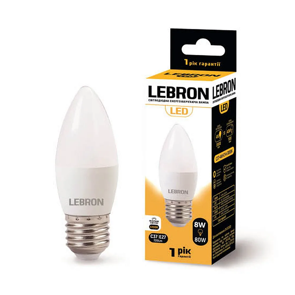 LED лампа LEBRON L-С37, 8W, 220V, Е27, 4100K, 720Lm