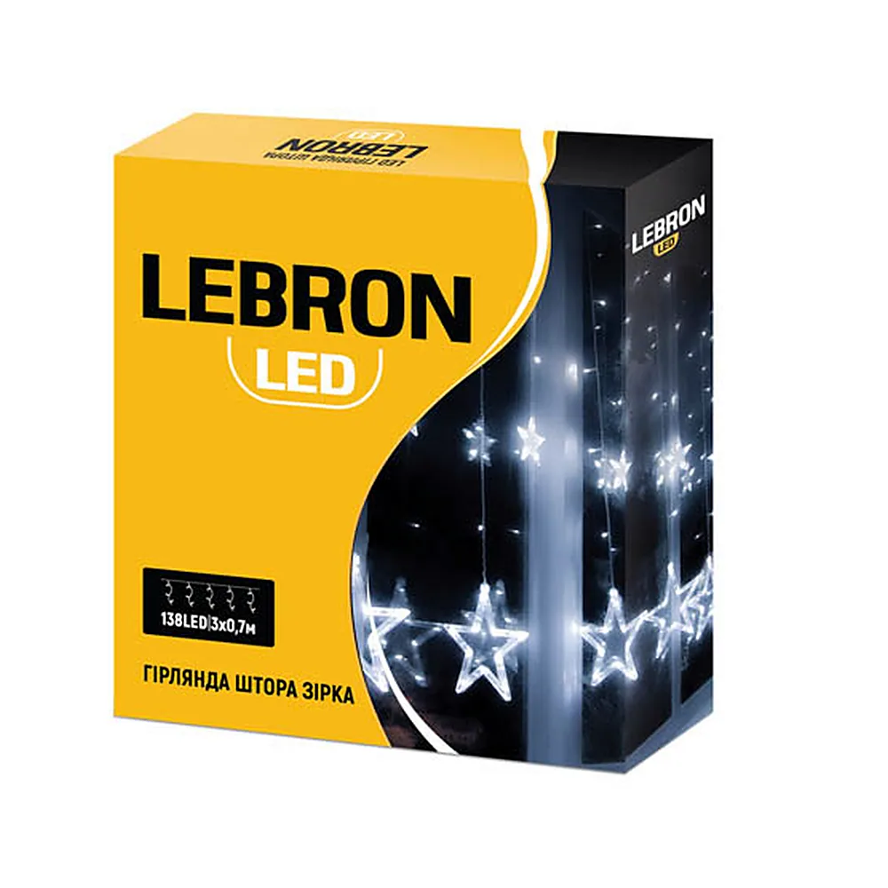 LED гірлянда LEBRON штора 3х0,7м зірка 138LED біла IP20 15-18-90