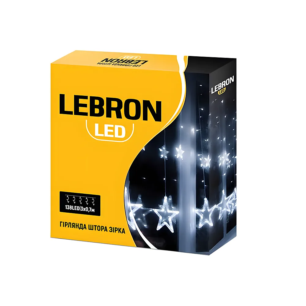 LED гірлянда LEBRON штора 3х0,7м зірка 138LED біла IP20 15-18-90