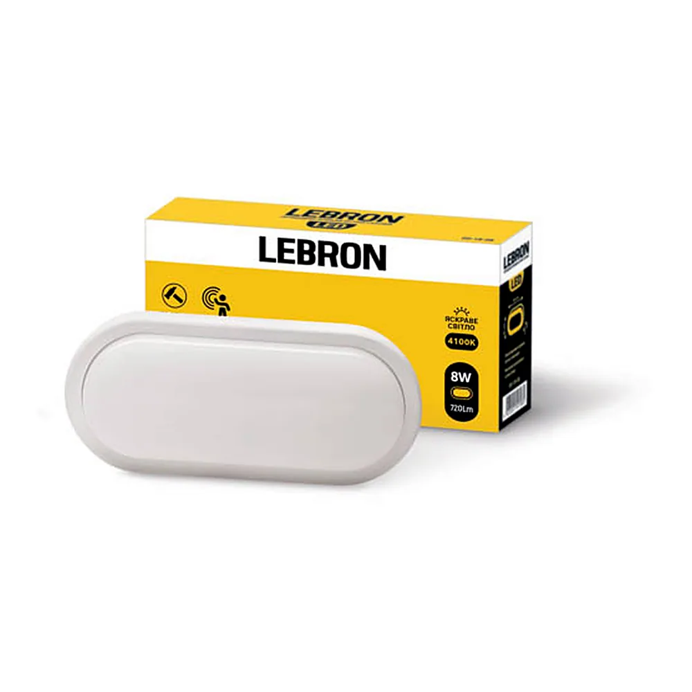 LED світильник LEBRON L-WLO-S, 8W, овал, 4100K, 720Lm, ІР65, СВЧ датчик руху