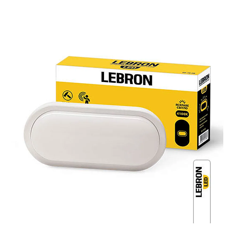 LED світильник LEBRON L-WLO-S, 15W, овал, 4100K, 1300Lm, ІР65, СВЧ датчик руху.
