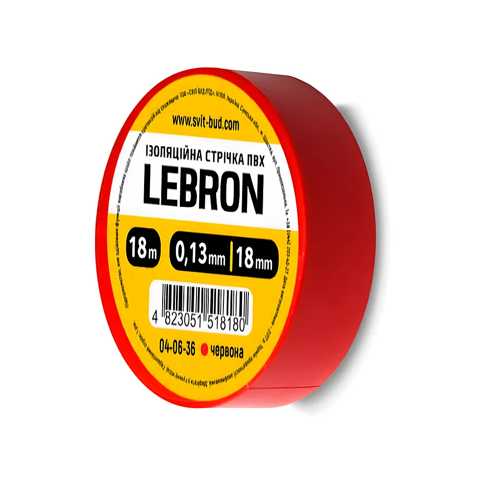 Ізоляційна стрічка ПВХ 18 мм х 18 м червона LEBRON 67-01-36