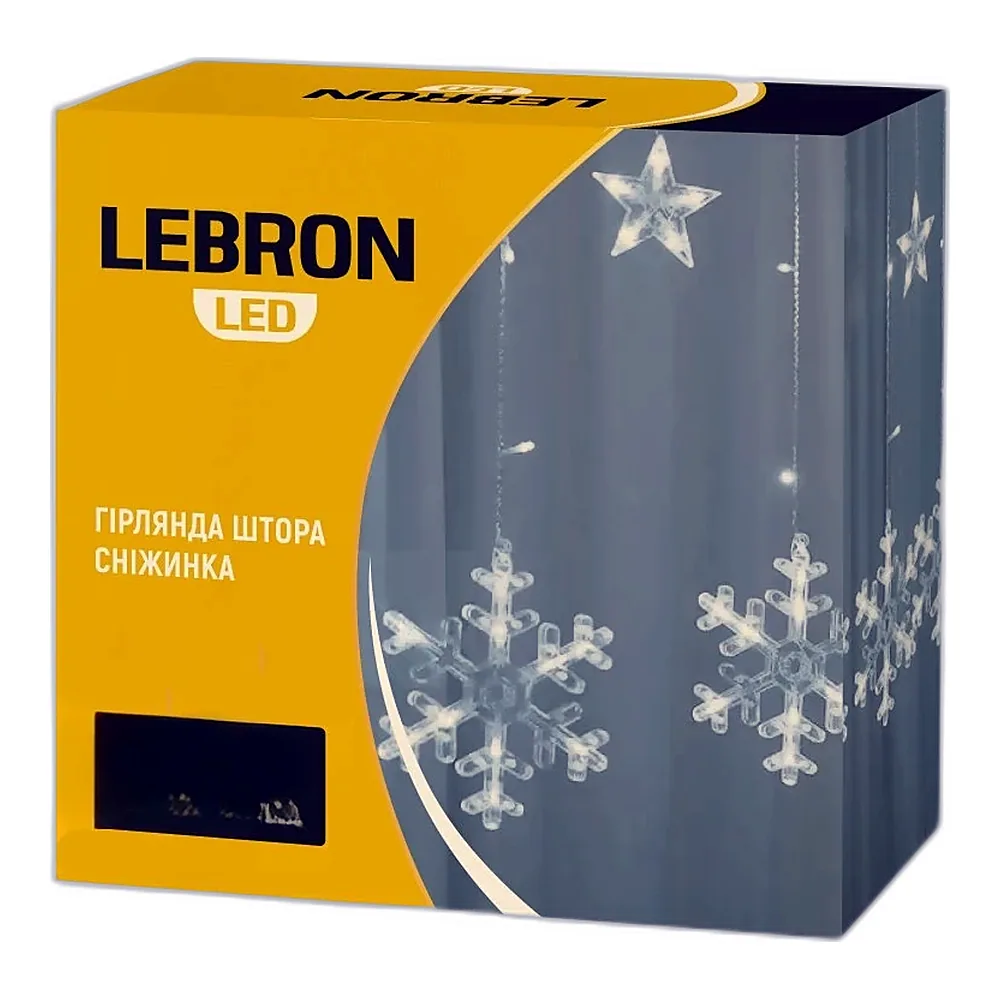 LED гірлянда LEBRON штора 3х0,7м сніжинка 138LED жовта IP20 15-18-95