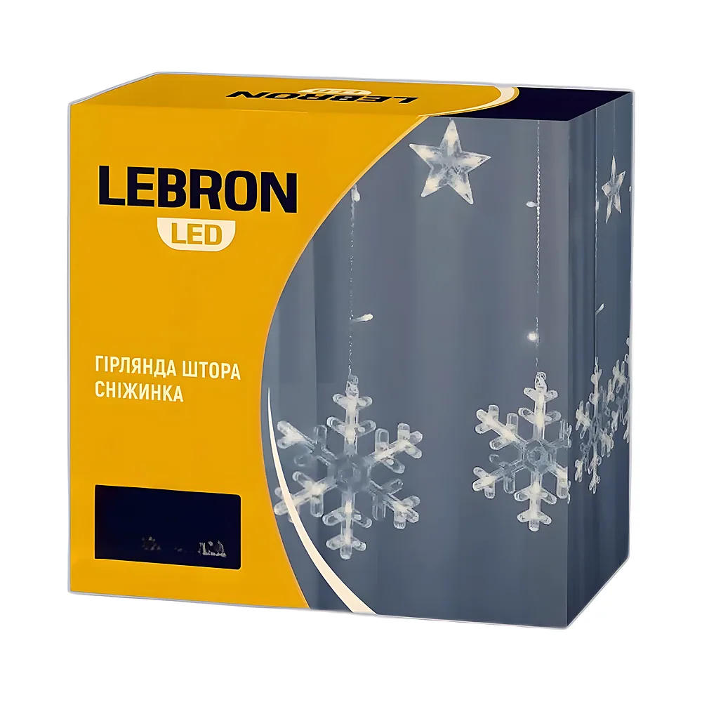 LED гірлянда LEBRON штора 3х0,7м сніжинка 138LED жовта IP20 15-18-95