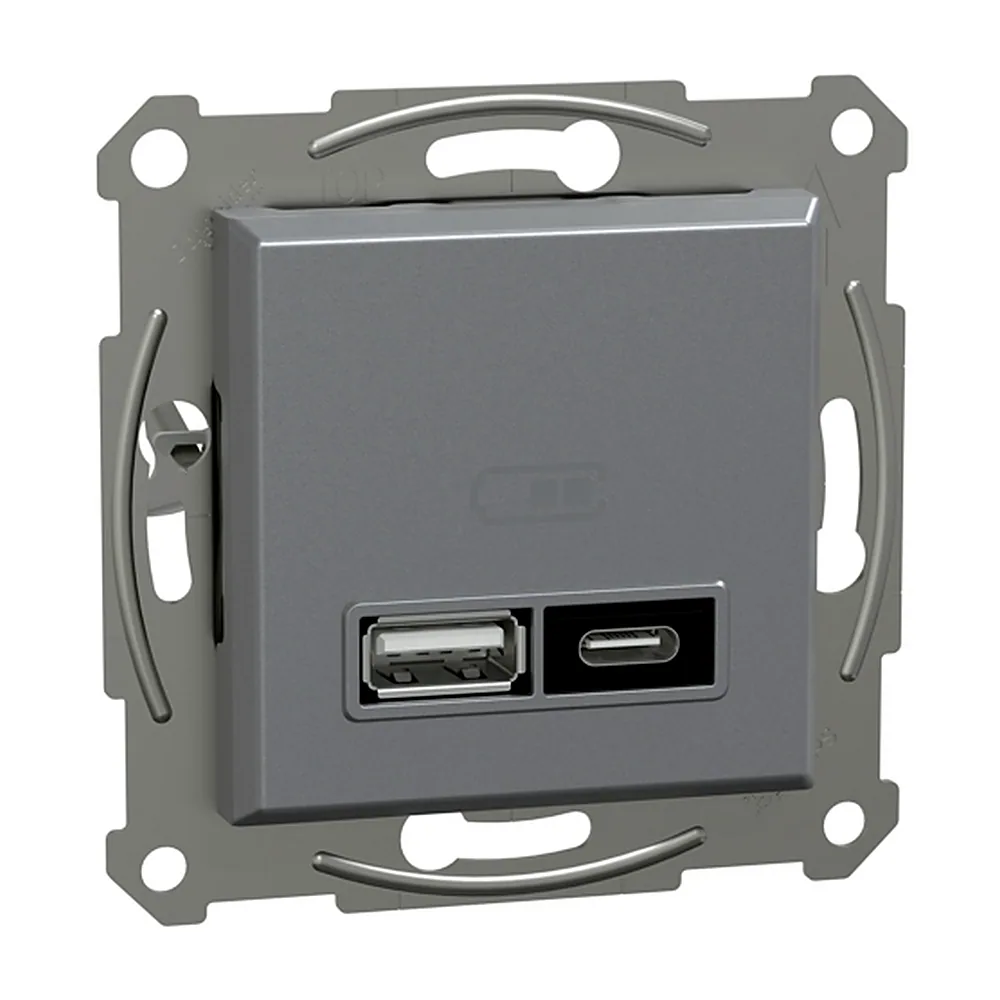 USB-розетка тип A+C 21 Вт сталь