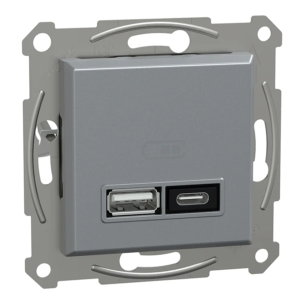 Розетка USB тип A+C 21 Вт сталь Schneider Electric EPH2700562