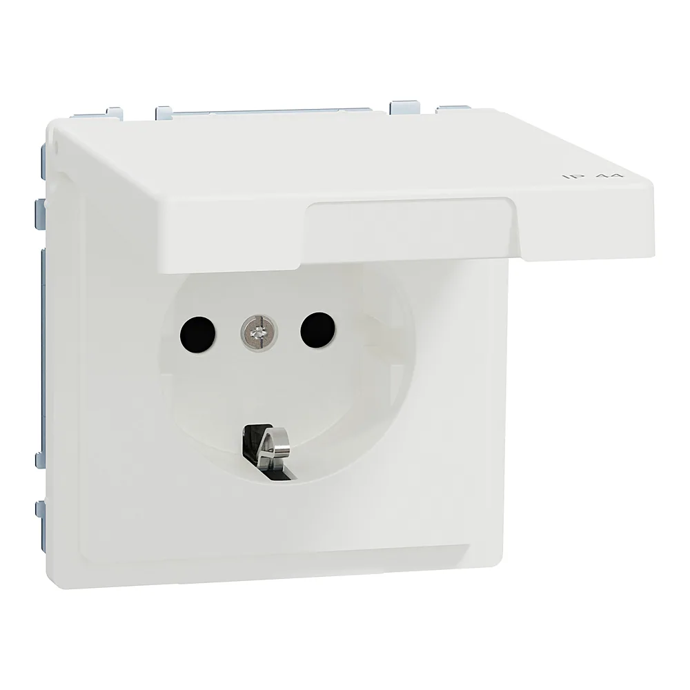 Розетка з кришкою IP44 з заземленням зі шторками 16 А System Design матовий біла Schneider Electric MTN2314-6037