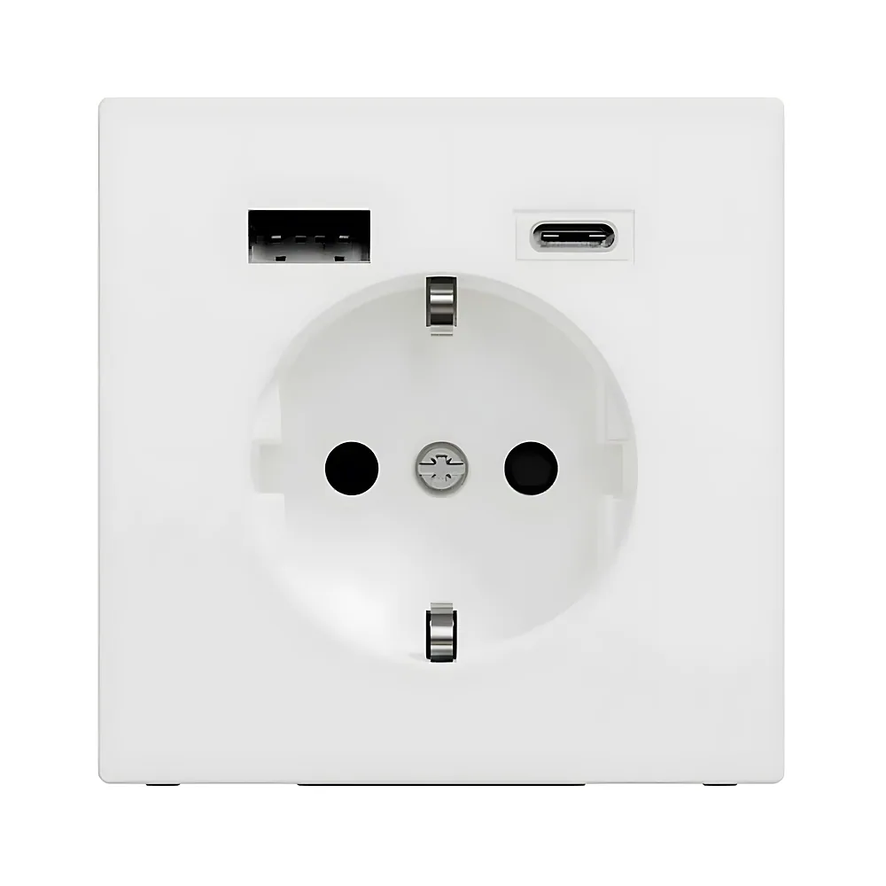 Розетка з заземленням зі шторками USB A+C 16 А System Design матовий біла Schneider Electric MTN2367-6037